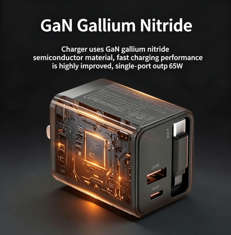65W GaN Charger with Retractable USB-C Cable