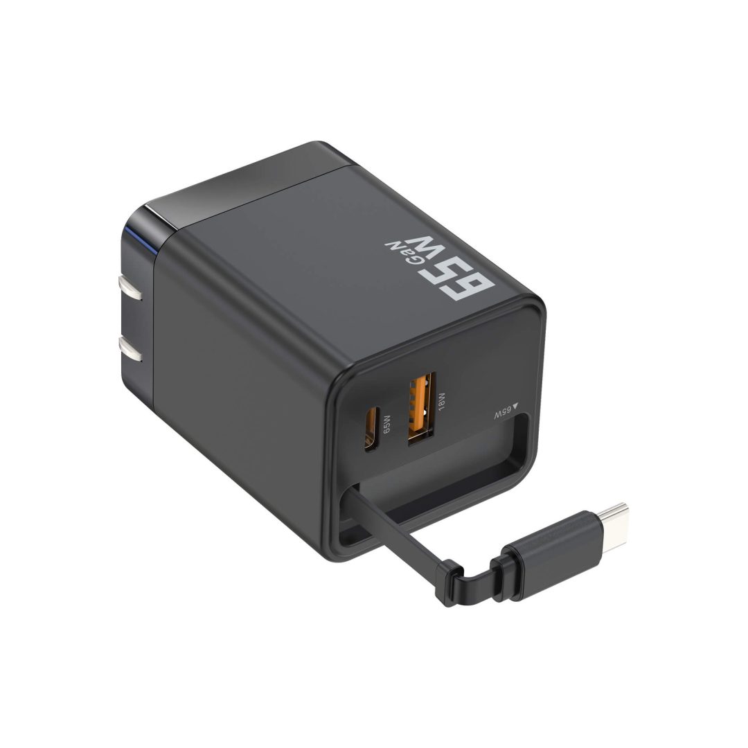 65W GaN Charger with Retractable USB-C Cable
