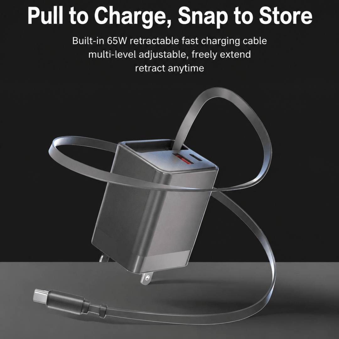 65W GaN Charger with Retractable USB-C Cable