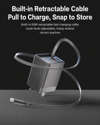 65W GaN Charger with Retractable USB-C Cable