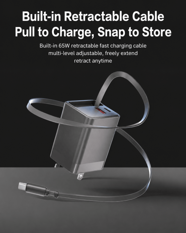 65W GaN Charger with Retractable USB-C Cable