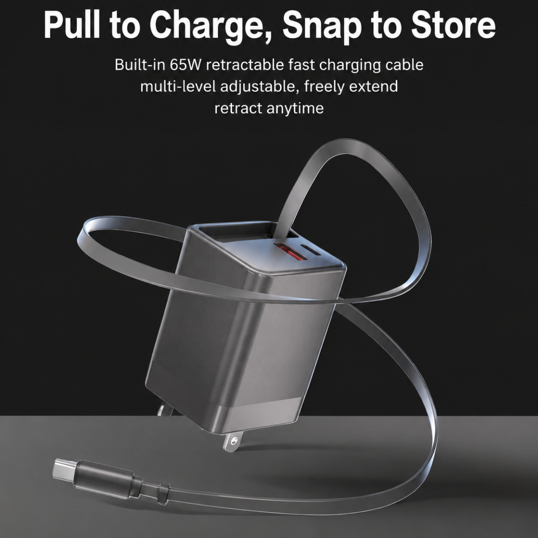 65W GaN Charger with Retractable USB-C Cable