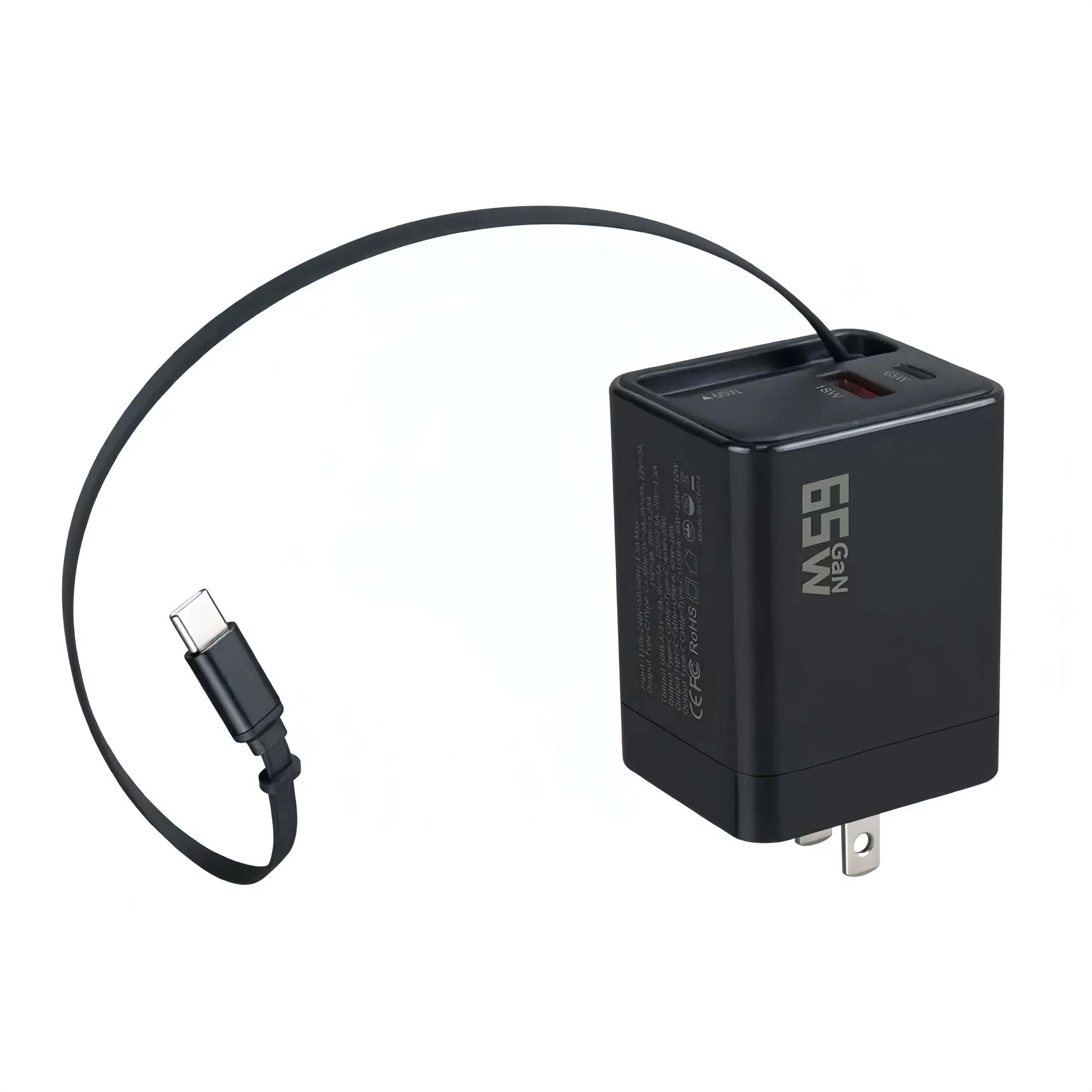 65W GaN Charger with Retractable USB-C Cable